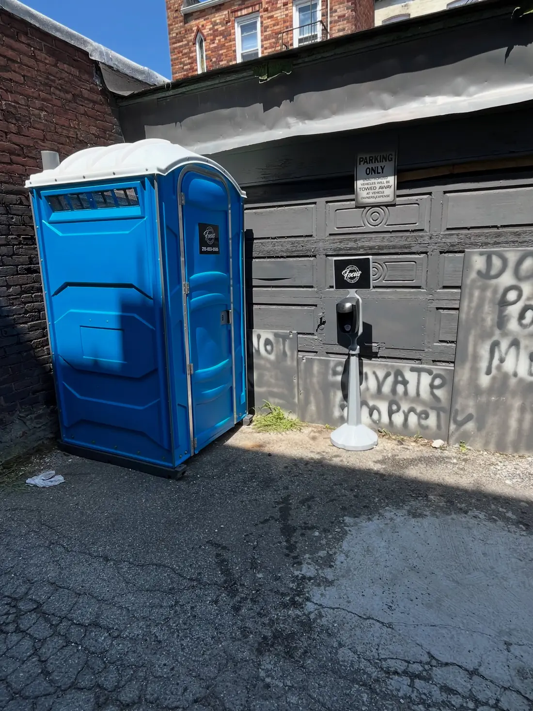 A standard porta potty on a jobsite from Clean Sanitation Pros, available for delivery to Organ, NM