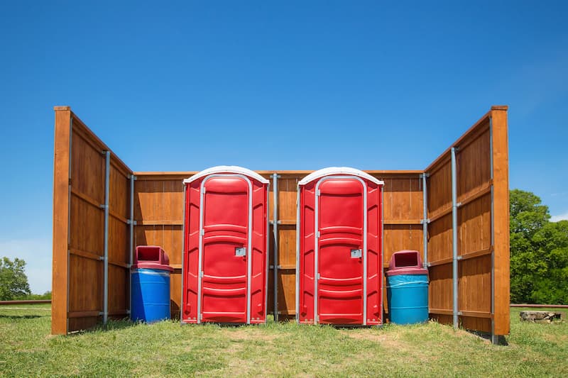 Short-term porta potty units staged for delivery in Alamogordo, New Mexico